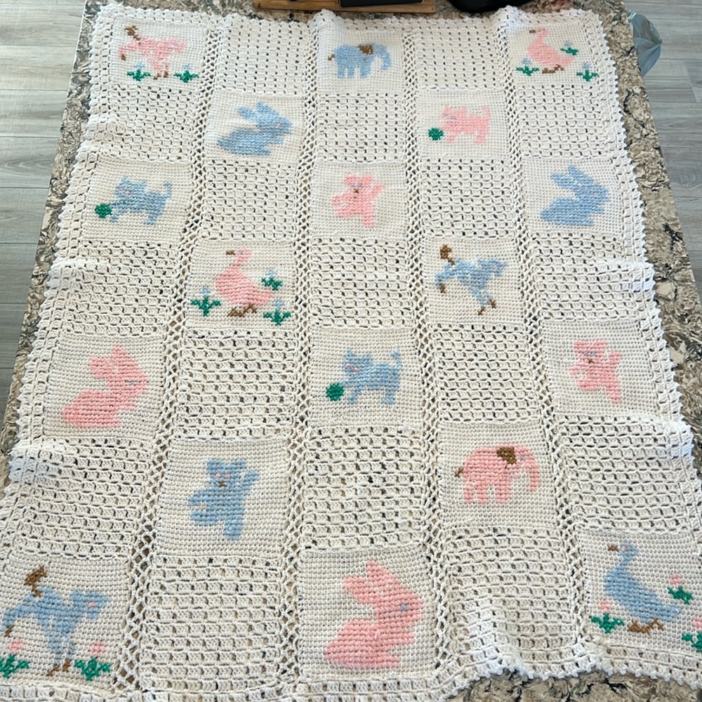 Vintage crochet granny square blanket